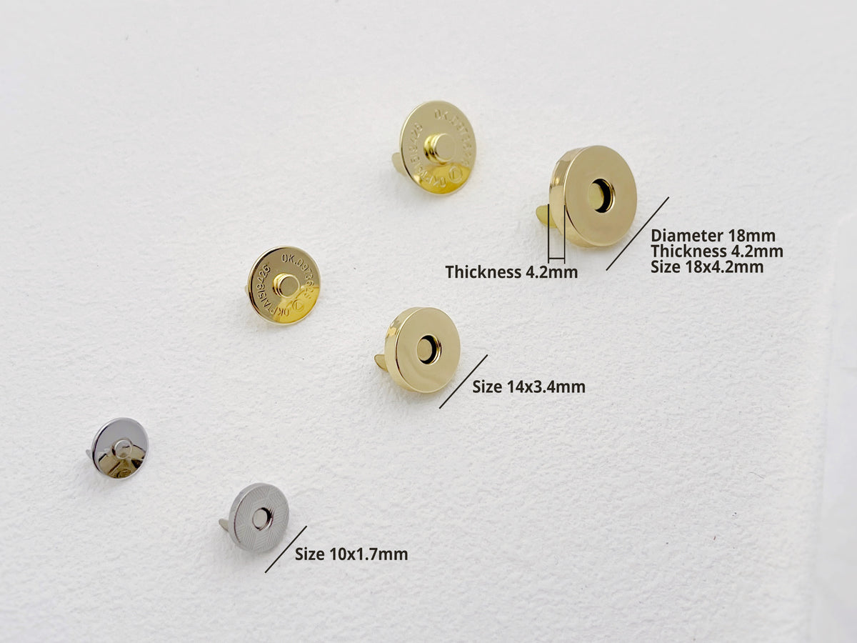 Magnetic Snap Closure - Gold & Silver, 10mm, 14mm, 18mm | L&S LEATHER